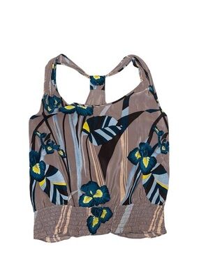 Bilingual NYC Silk Floral Racerback Tank Top Smoked Elastic‎ Hem Size 8